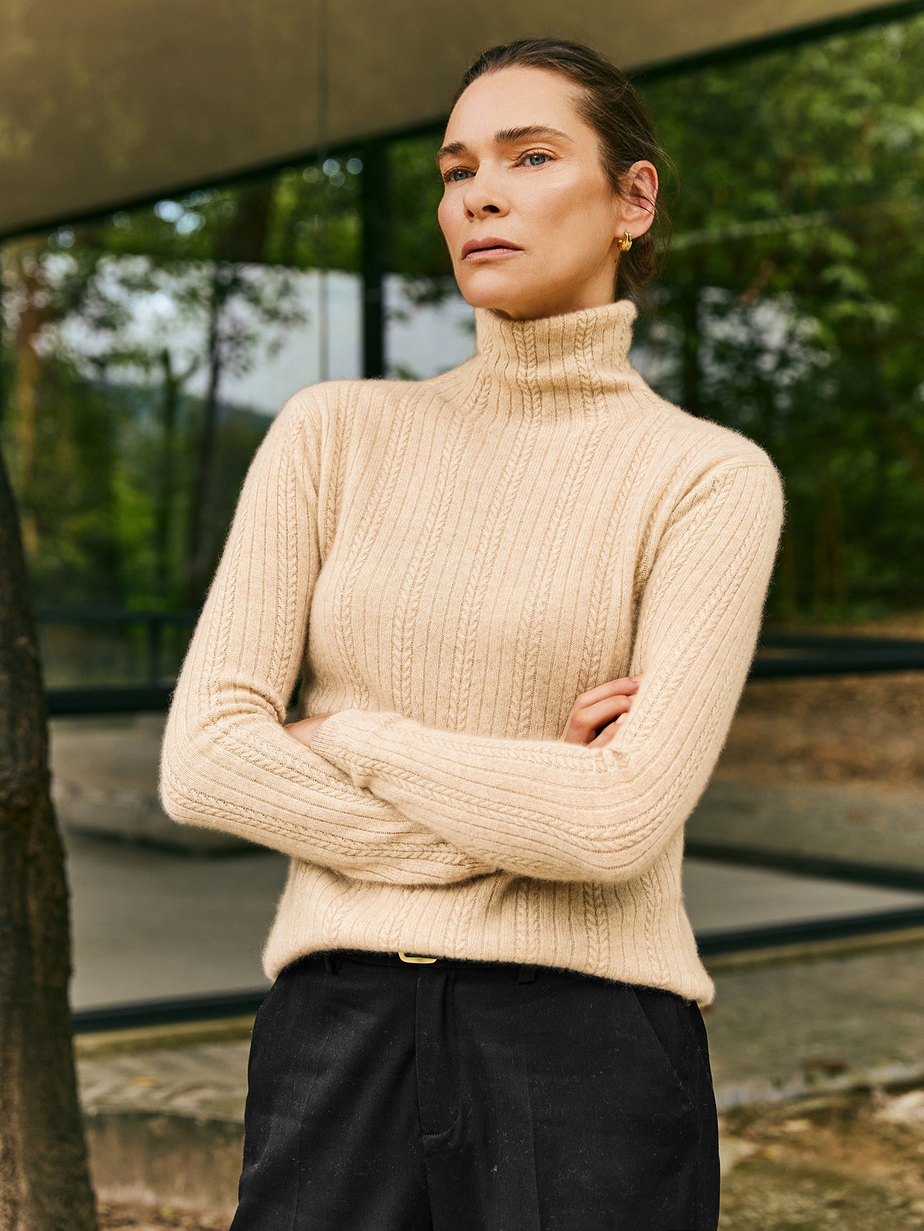 100% Cashmere Cable - Knit Turtleneck Sweater - Callalina