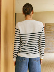 100% Cashmere Henley Neck Striped Sweater - Callalina