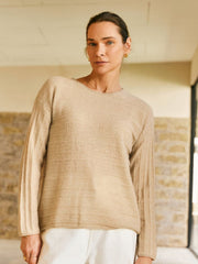 100% Cashmere Striped Drop Shoulders Sweater - Callalina