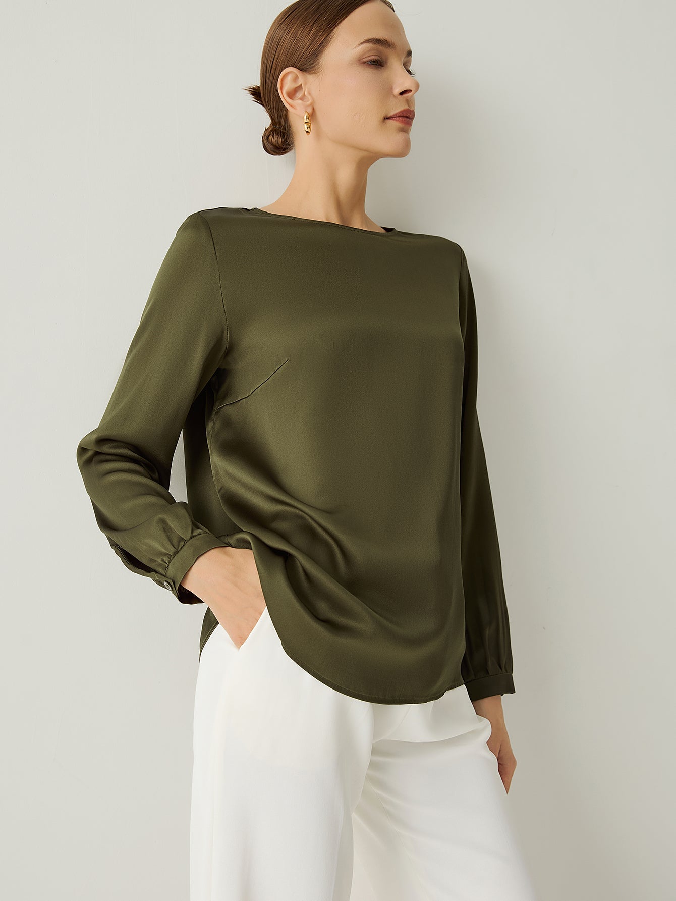 100% Silk Bishop Sleeves Loose Fit Blouse - Callalina