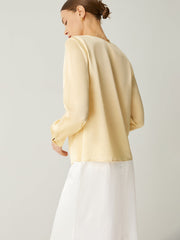 100% Silk Cowl Neck Bishop Sleeves Blouse - Callalina