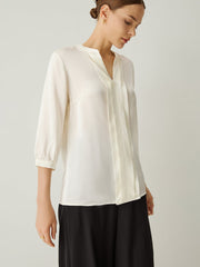 100% Silk Embellished Panel 3/4 Sleeves Blouse - Callalina