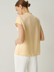 100% Silk Henley Neck Cap Sleeves Blouse - Callalina