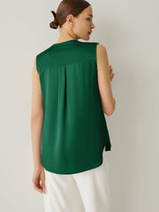 100% Silk V - Neck Sleeveless Relaxed Fit Blouse - Callalina