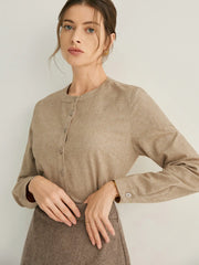 Crew Neck Tailored Fit Retro Brushed Blouse