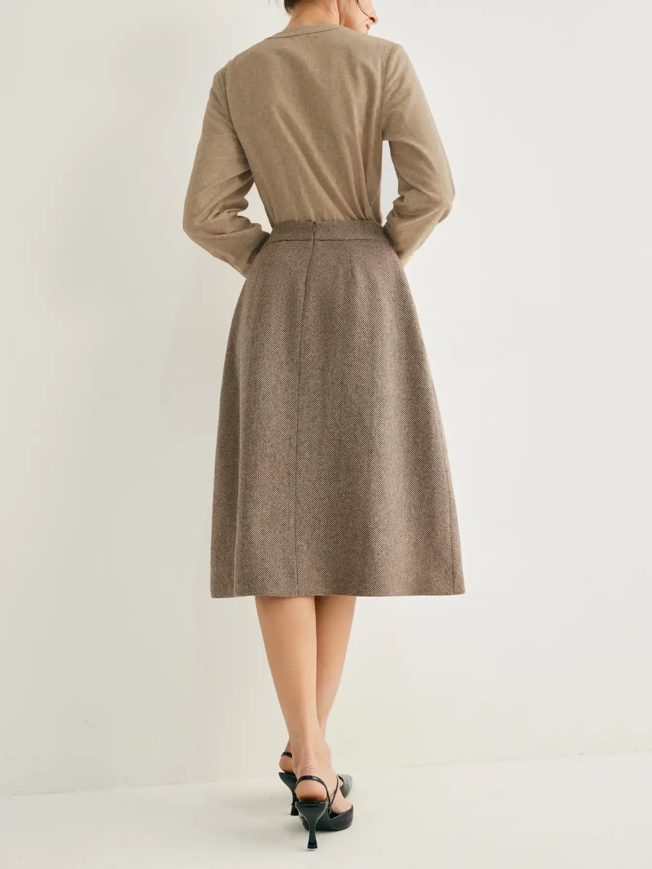 Wool-blend High Waist A-line Skirt