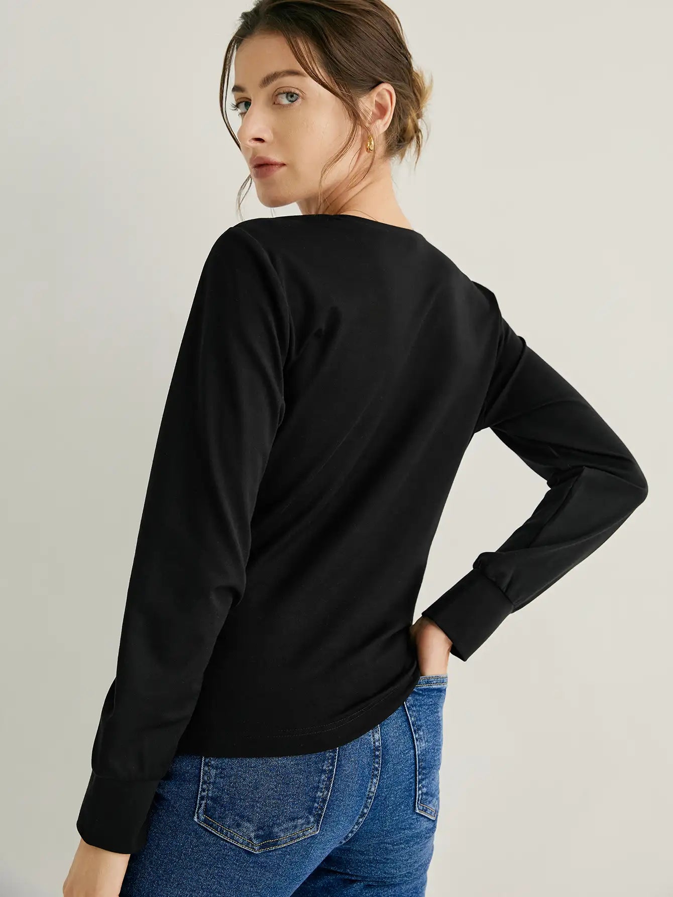 Jersey Knit Side Pleated Wrap Blouse