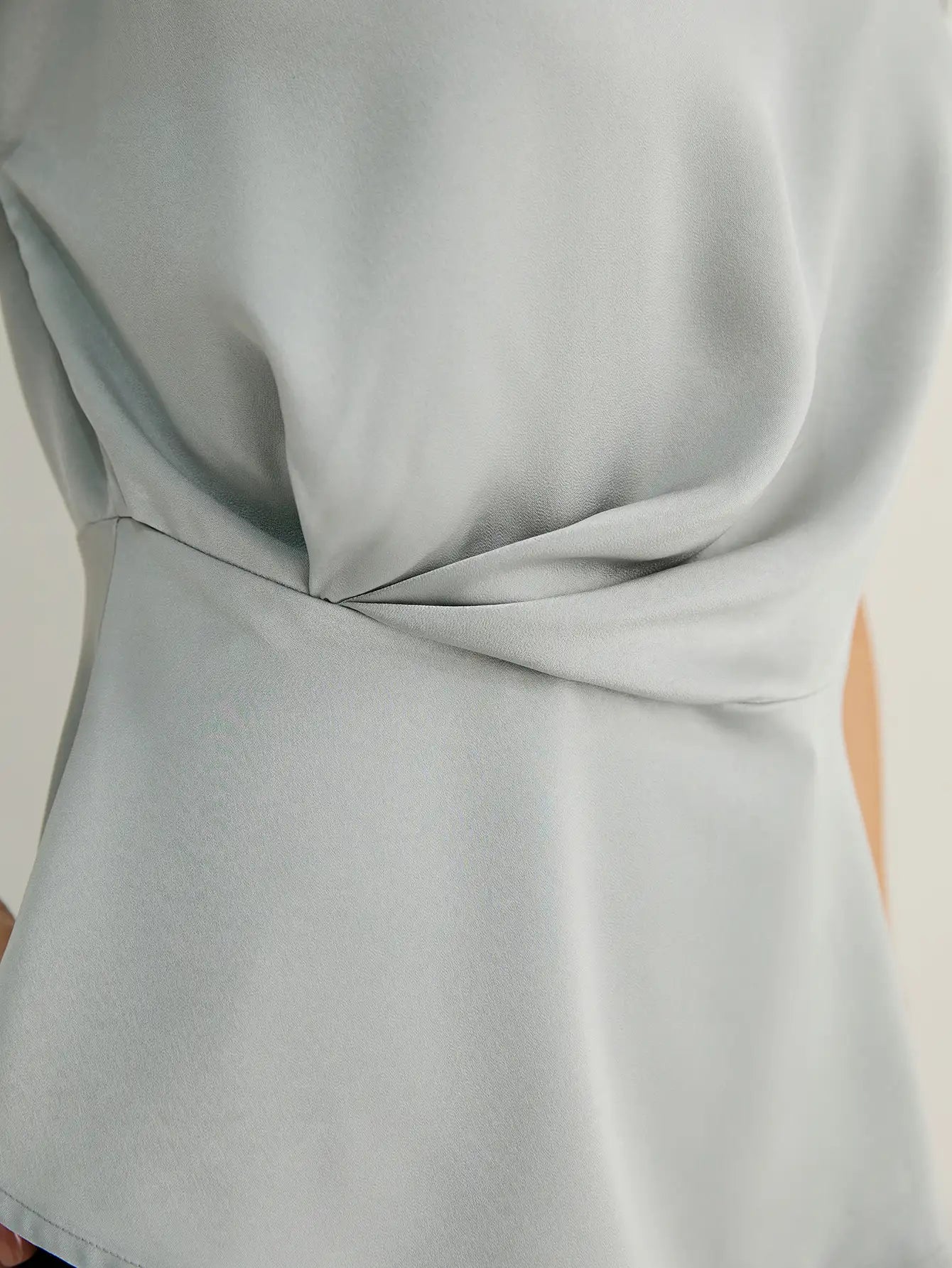 Side Pleated Peplum Hem Cap Sleeves Blouse