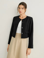 Wool-blend Cropped Jacket With Shoulder Pads