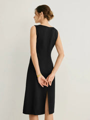 Wool-blend Bateau Neckline Sleeveless Midi Dress