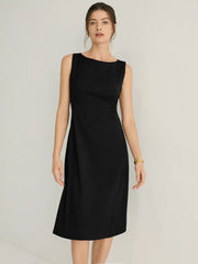 Wool-blend Bateau Neckline Sleeveless Midi Dress