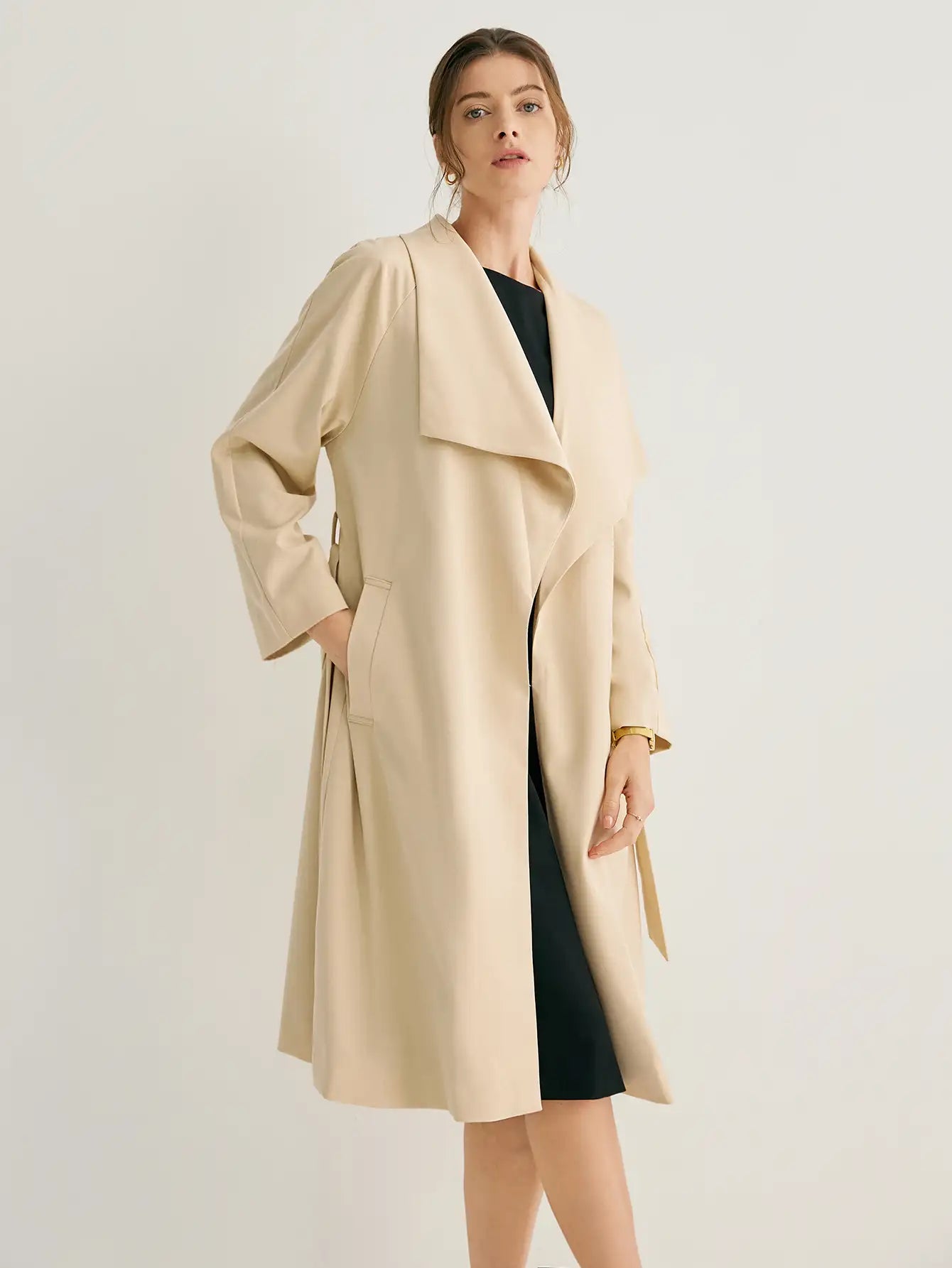 Wool-blend Oversized Shawl Collar Wrap Coat With Belt