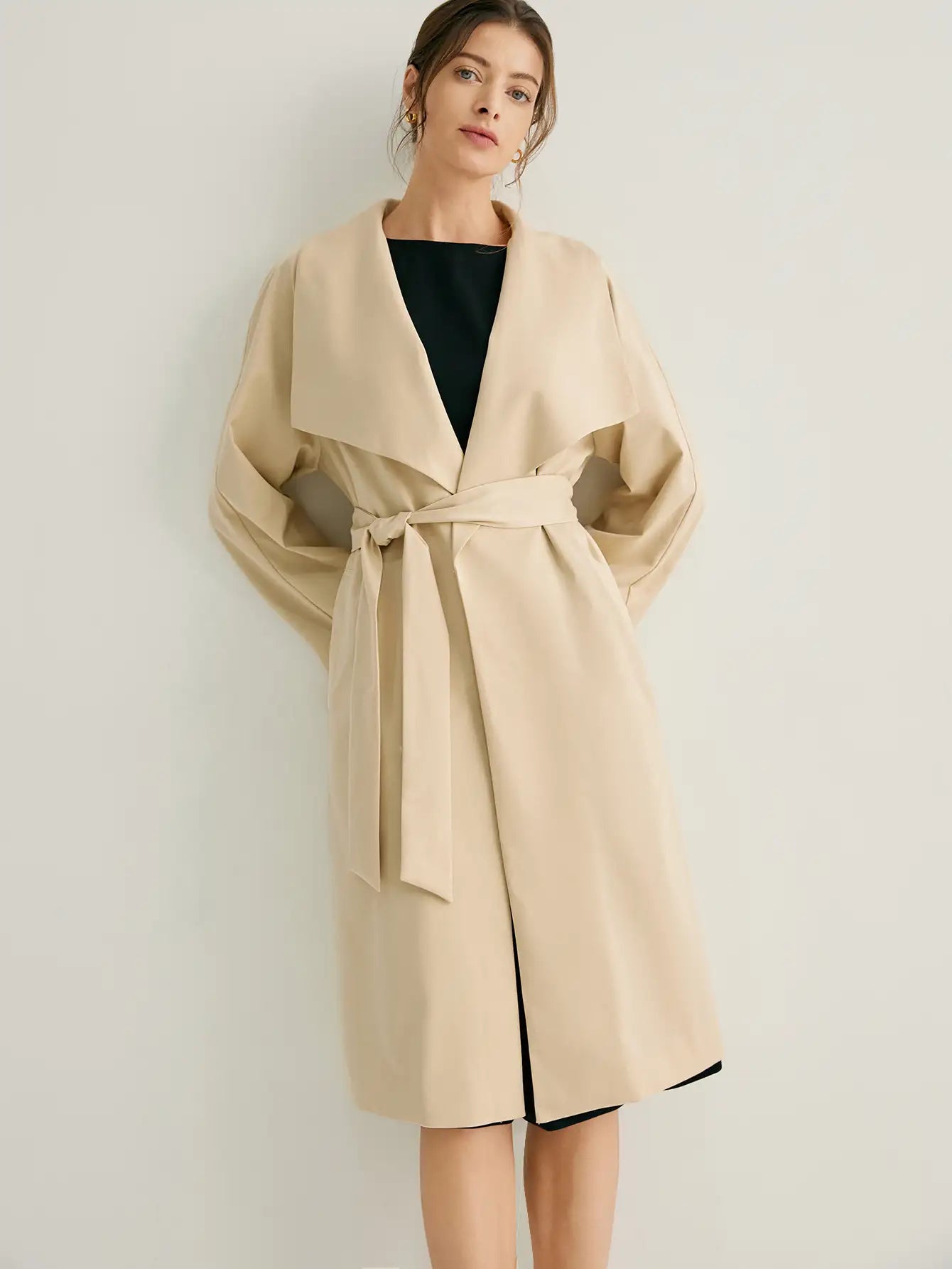 Wool-blend Oversized Shawl Collar Wrap Coat With Belt