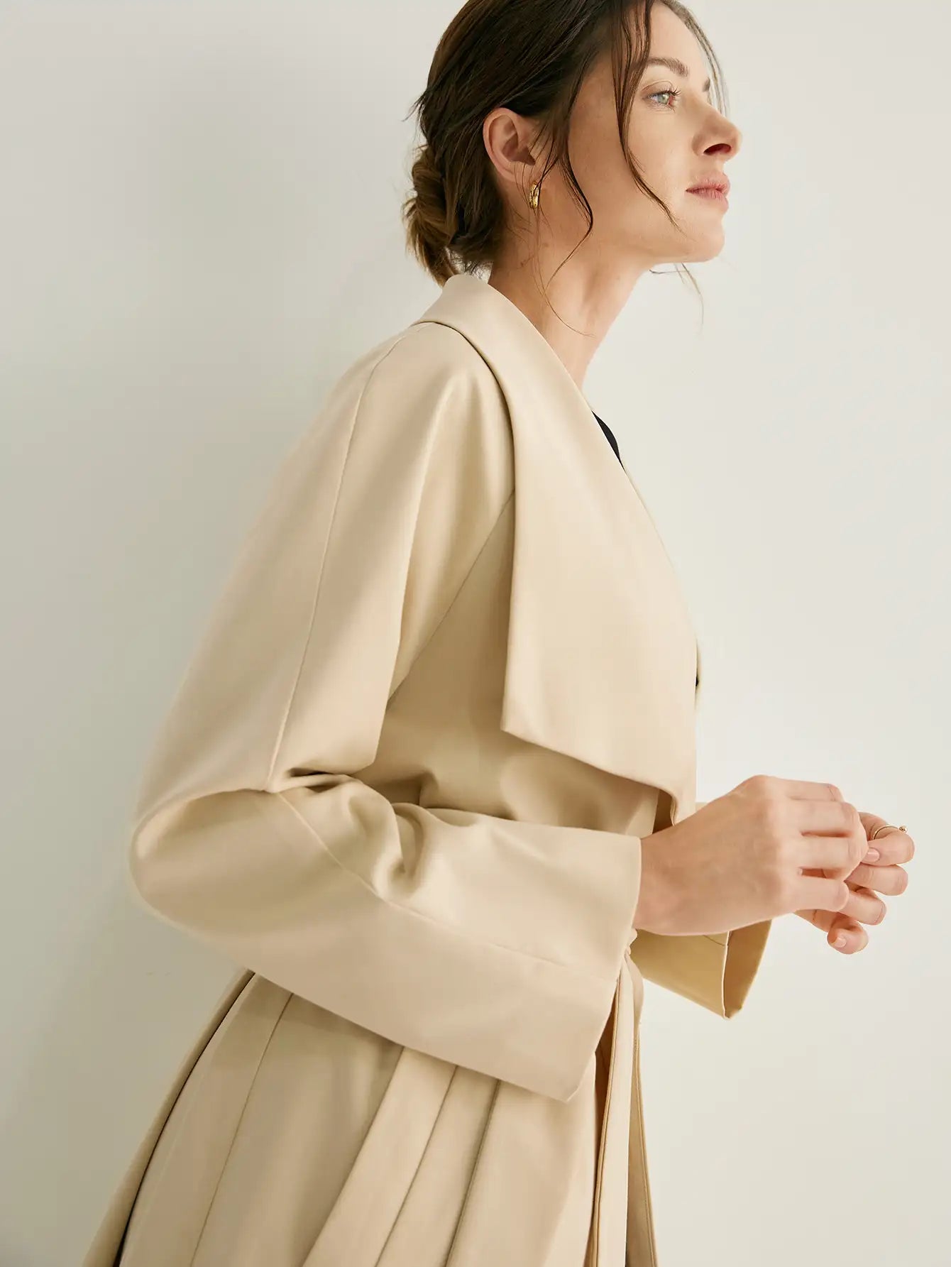 Wool-blend Oversized Shawl Collar Wrap Coat With Belt