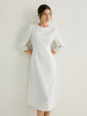 Wool-blend 3/4 Sleeves A-line Midi Dress