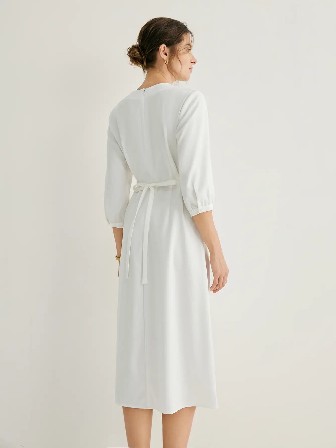 Wool-blend 3/4 Sleeves A-line Midi Dress