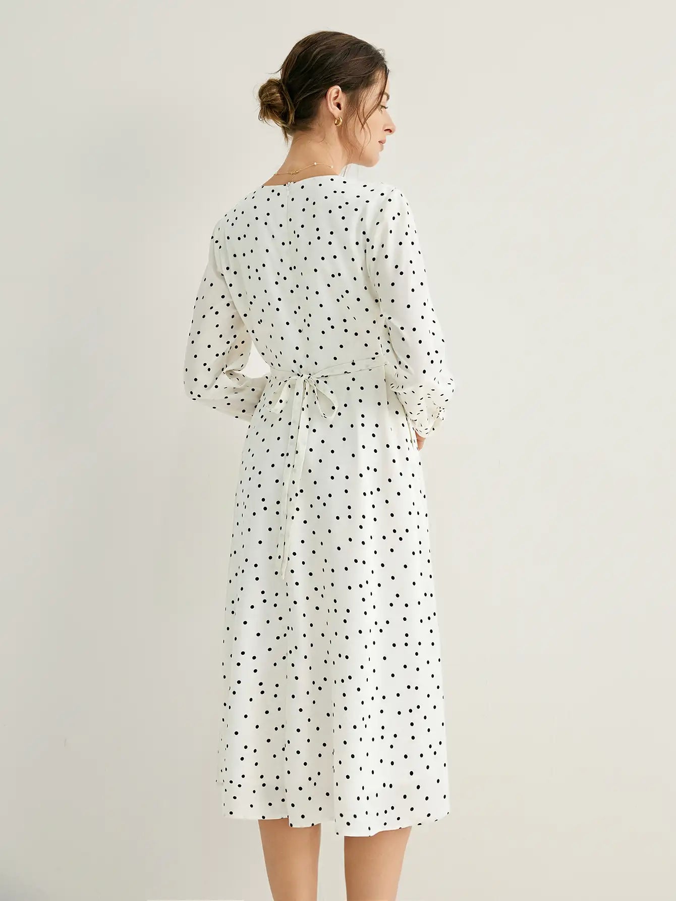 V-Neck Polka Dots A-line Midi Dress