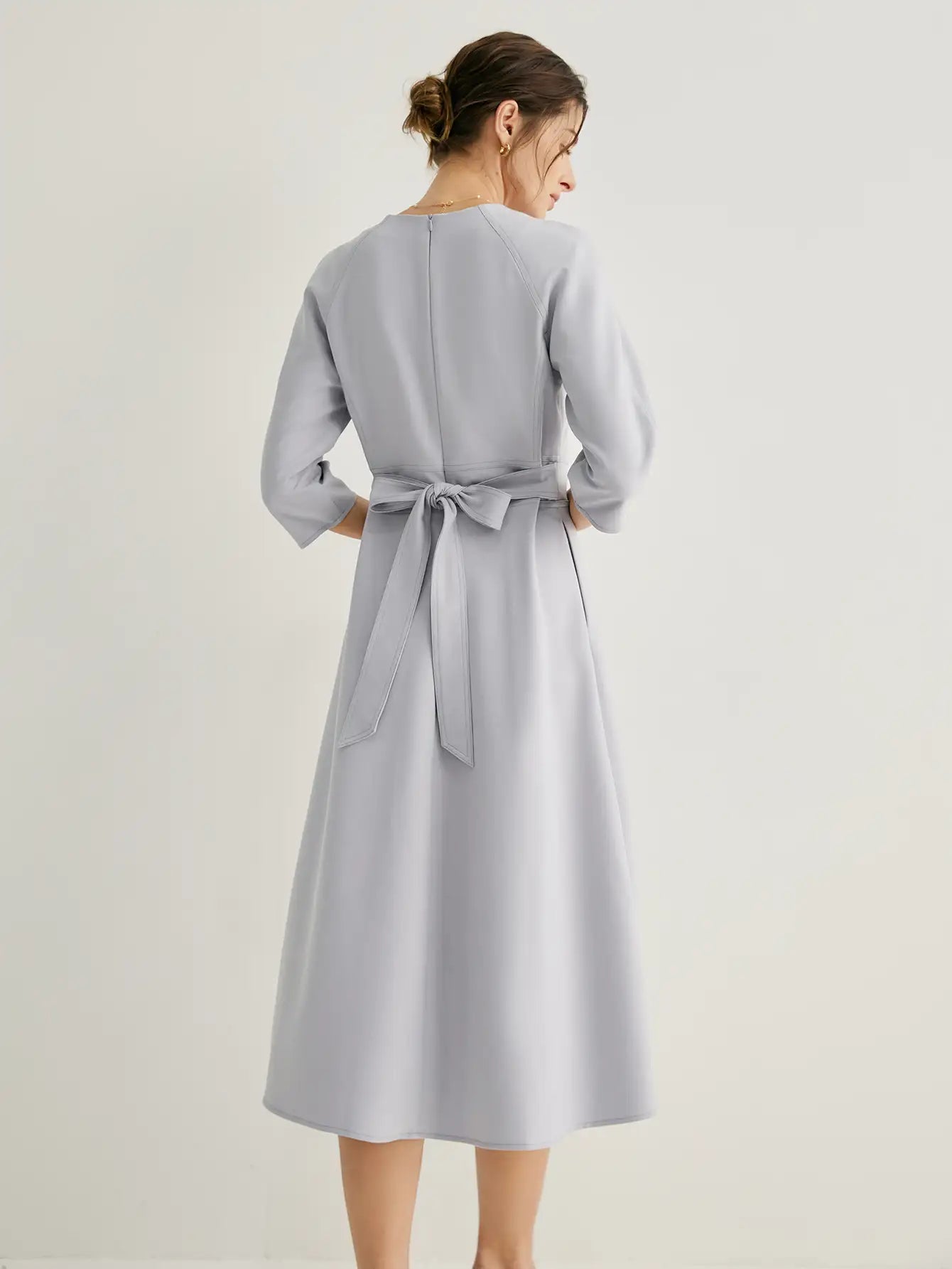 Wool-blend Raglan Sleeves High Waist Midi Dress