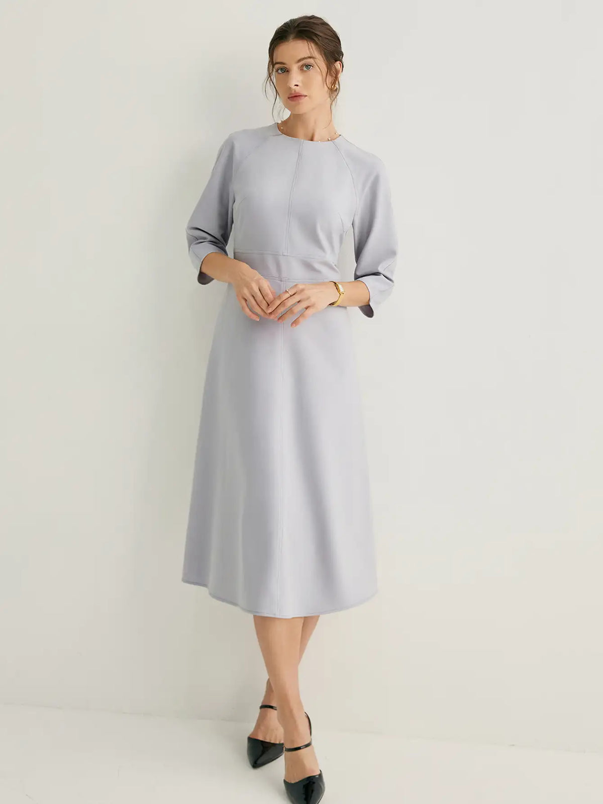 Wool-blend Raglan Sleeves High Waist Midi Dress