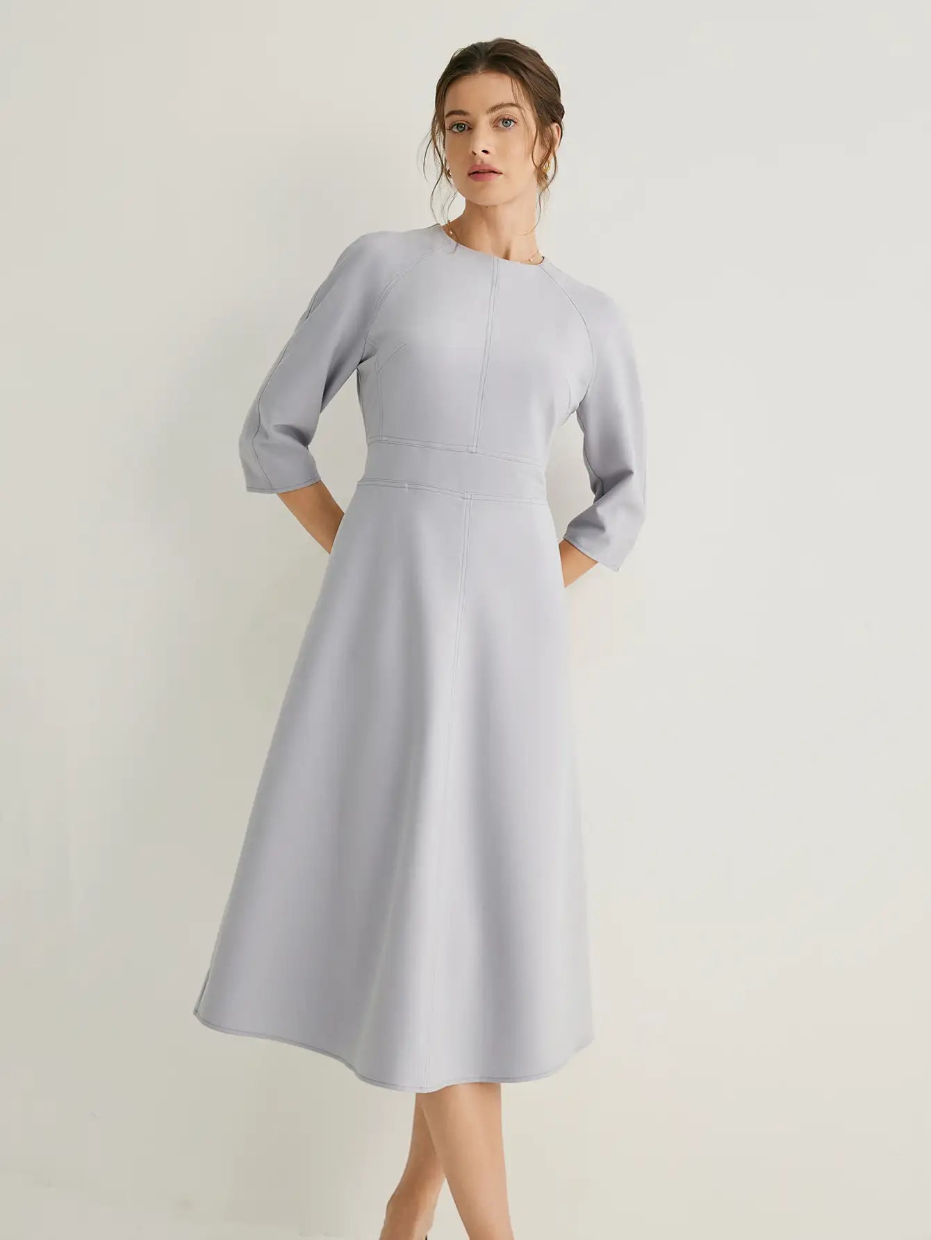 Wool-blend Raglan Sleeves High Waist Midi Dress