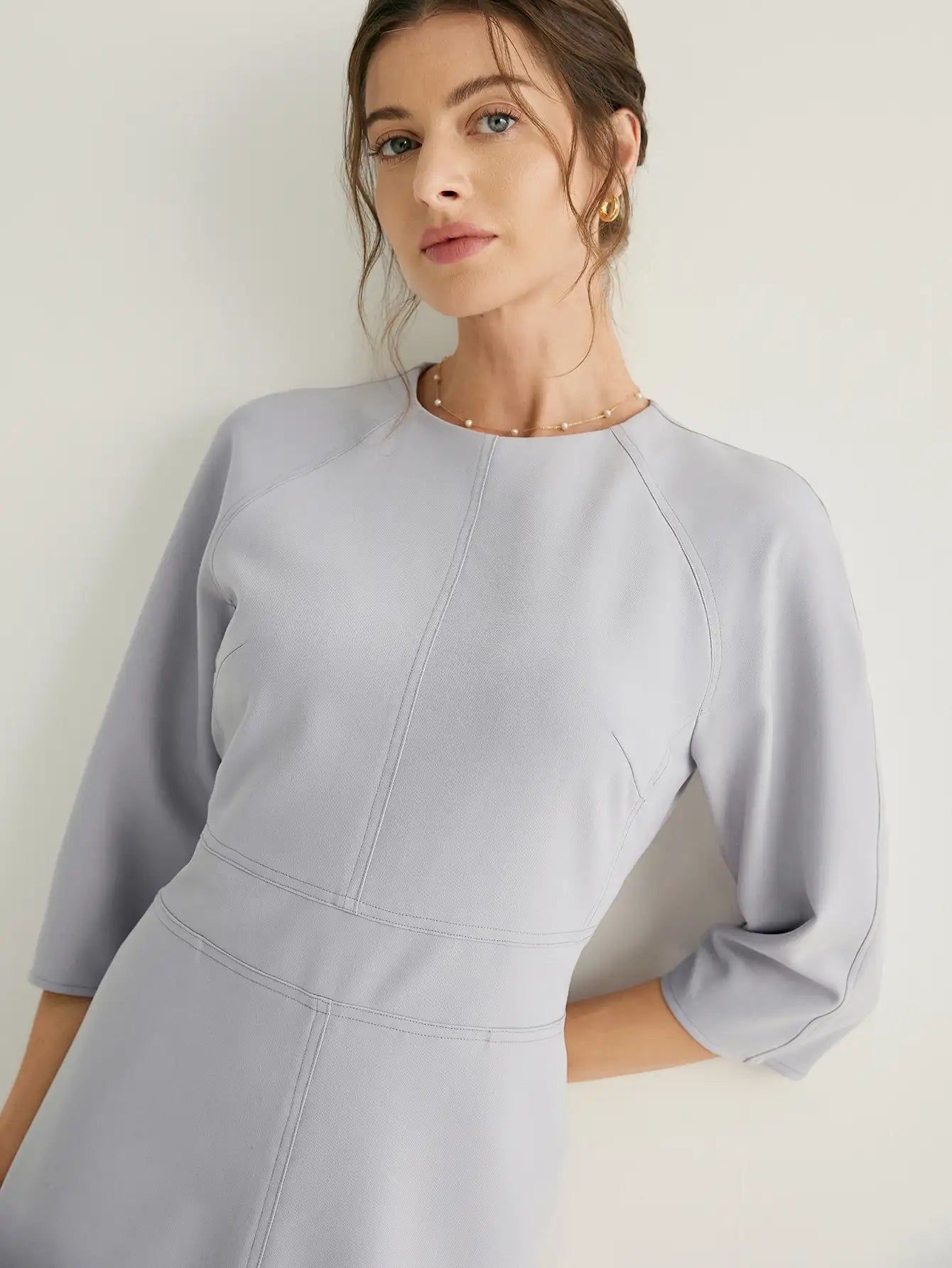 Wool-blend Raglan Sleeves High Waist Midi Dress