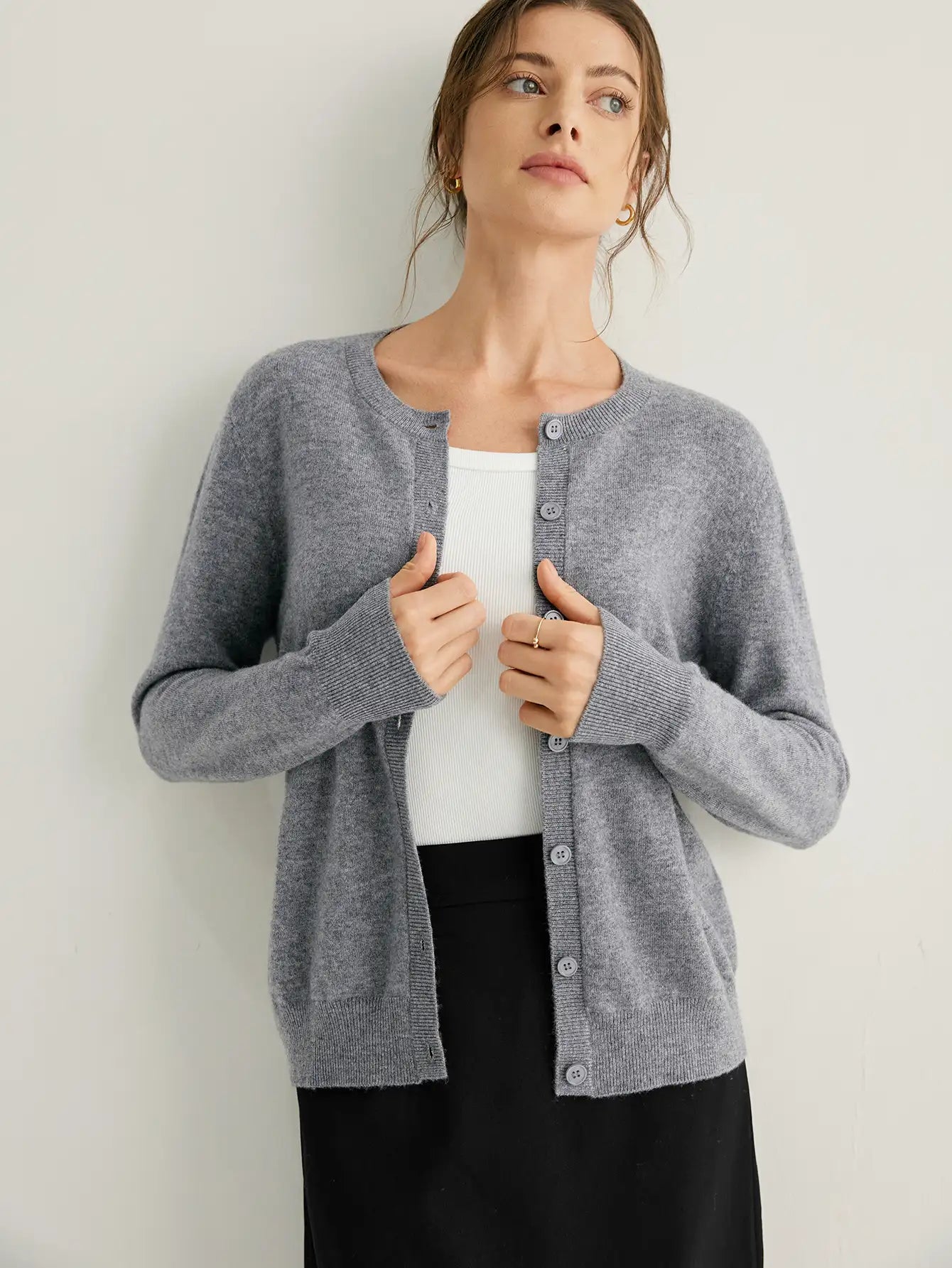 Cashmere Crew Neck Classic Cardigan