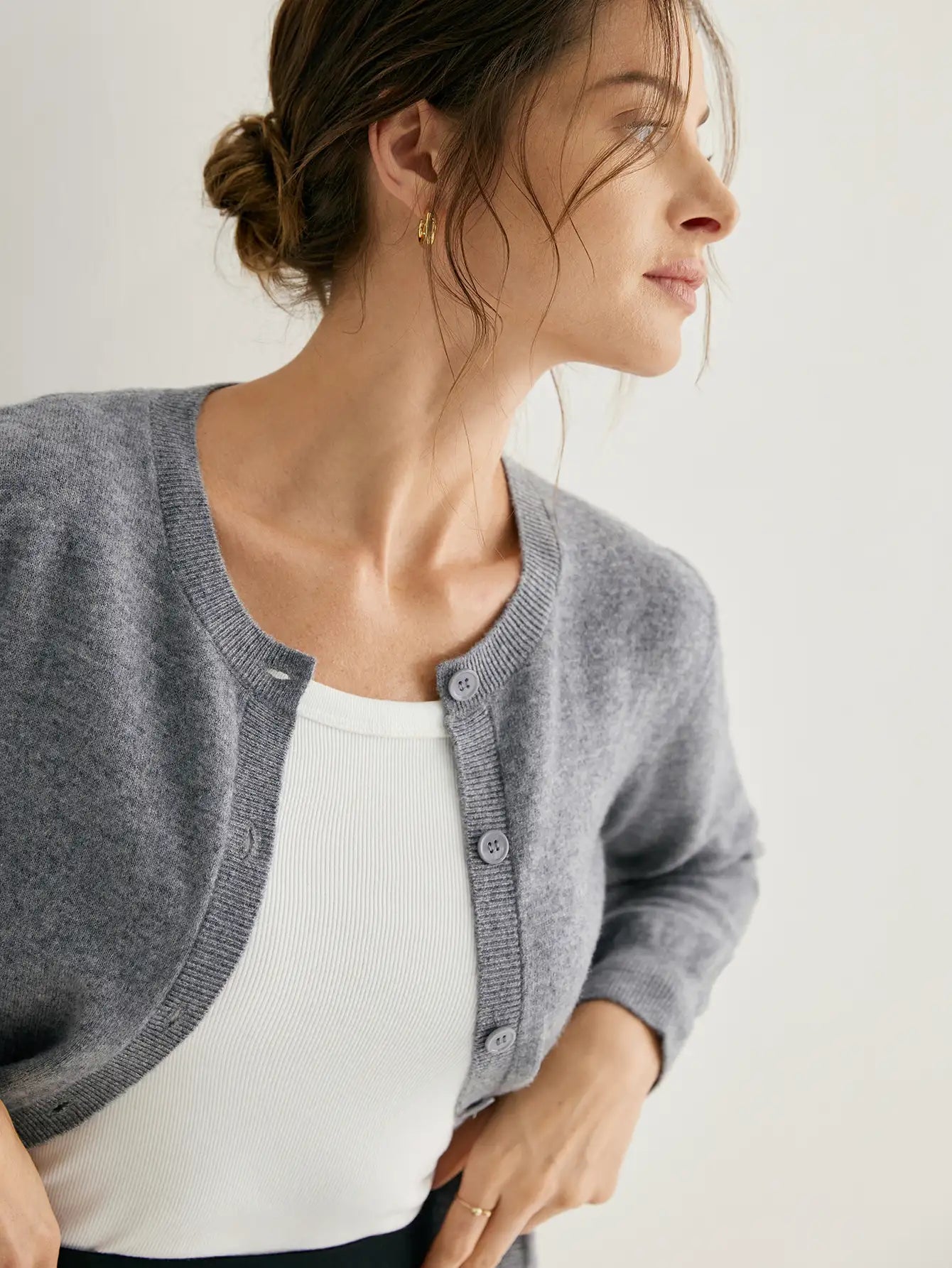 Cashmere Crew Neck Classic Cardigan