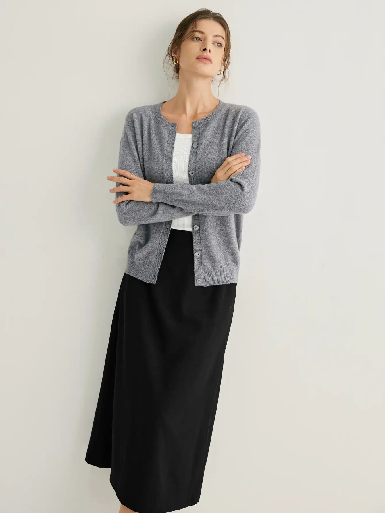 Cashmere Crew Neck Classic Cardigan