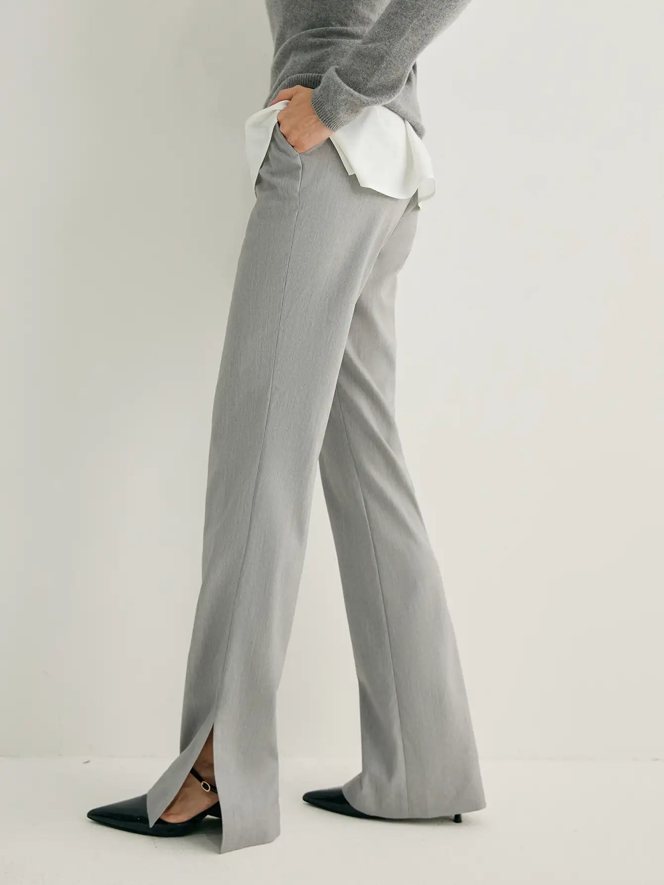 Wool-blend Side Slit Hem Straight Leg Pants