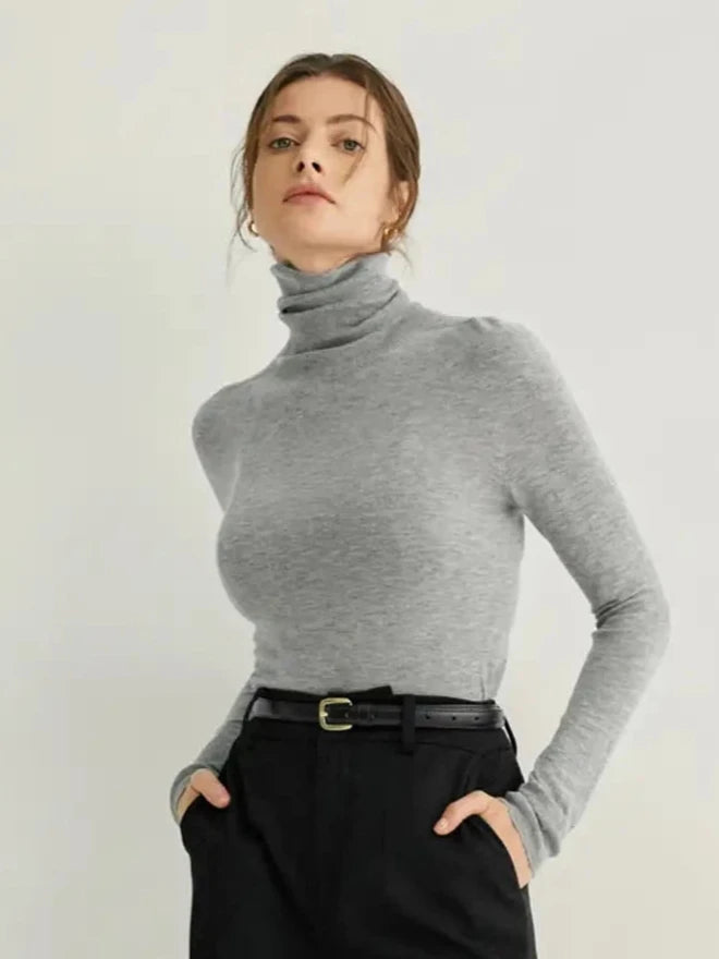 Cashmere Semi-Sheer Turtleneck Seamless Sweater