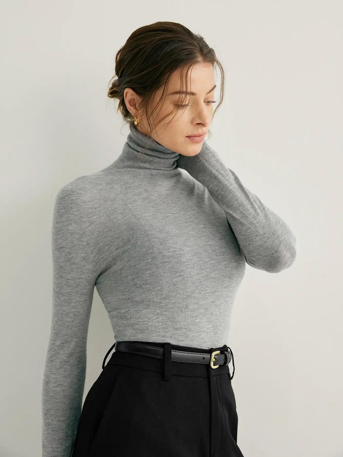 Cashmere Semi-Sheer Turtleneck Seamless Sweater