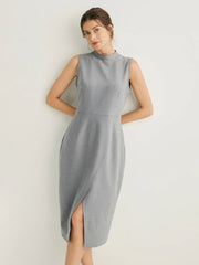 Cashmere-blend Mock Neck Slit Midi Dress