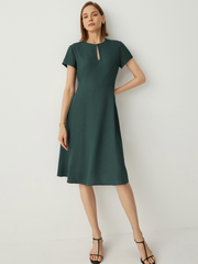 Keyhole Neck Short Sleeves A-Line Midi Dress