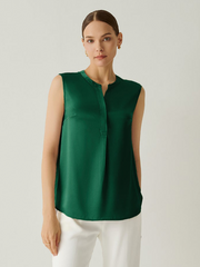 100% Silk V-Neck Sleeveless Relaxed Fit Blouse