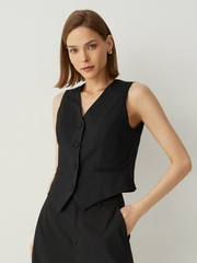 Wool-blend V-Neck Button-Up Sleeveless Vest