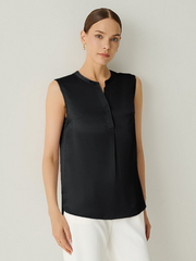 100% Silk V-Neck Sleeveless Relaxed Fit Blouse