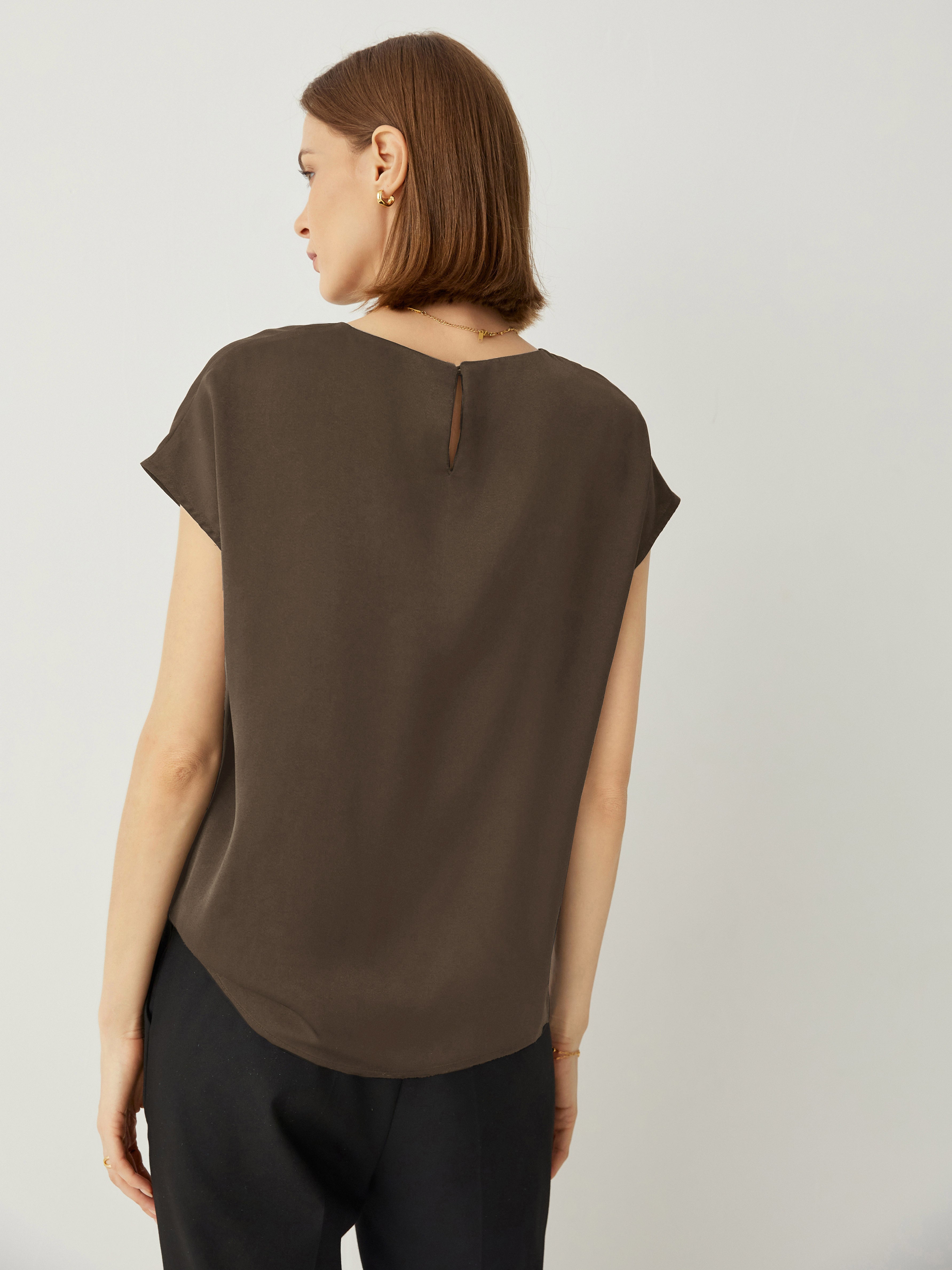 Crew Neck Cap Sleeves Relaxed Fit Top