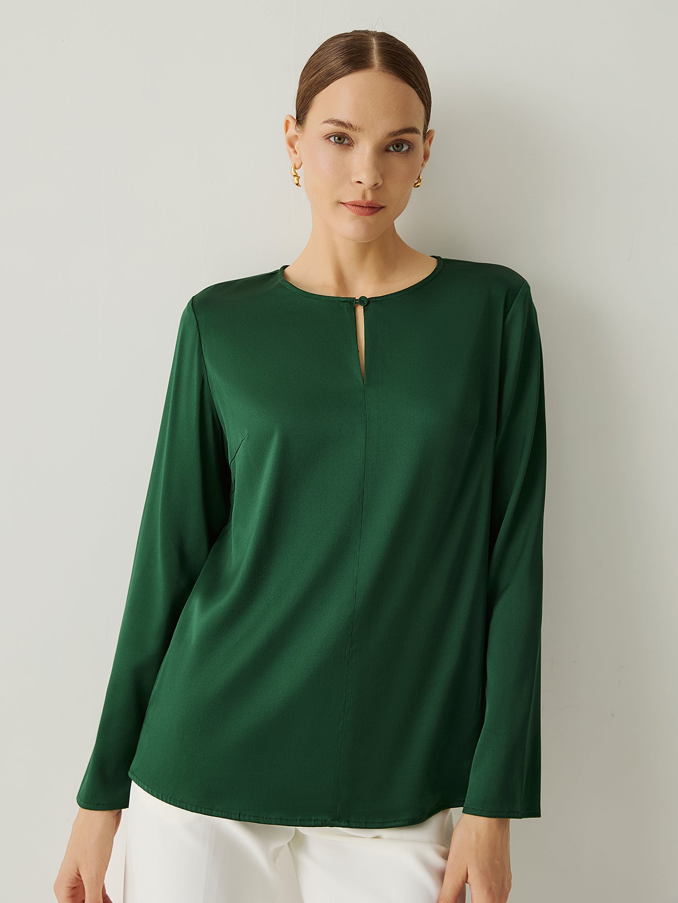 Silk Keyhole Neck Loose Fit Blouse