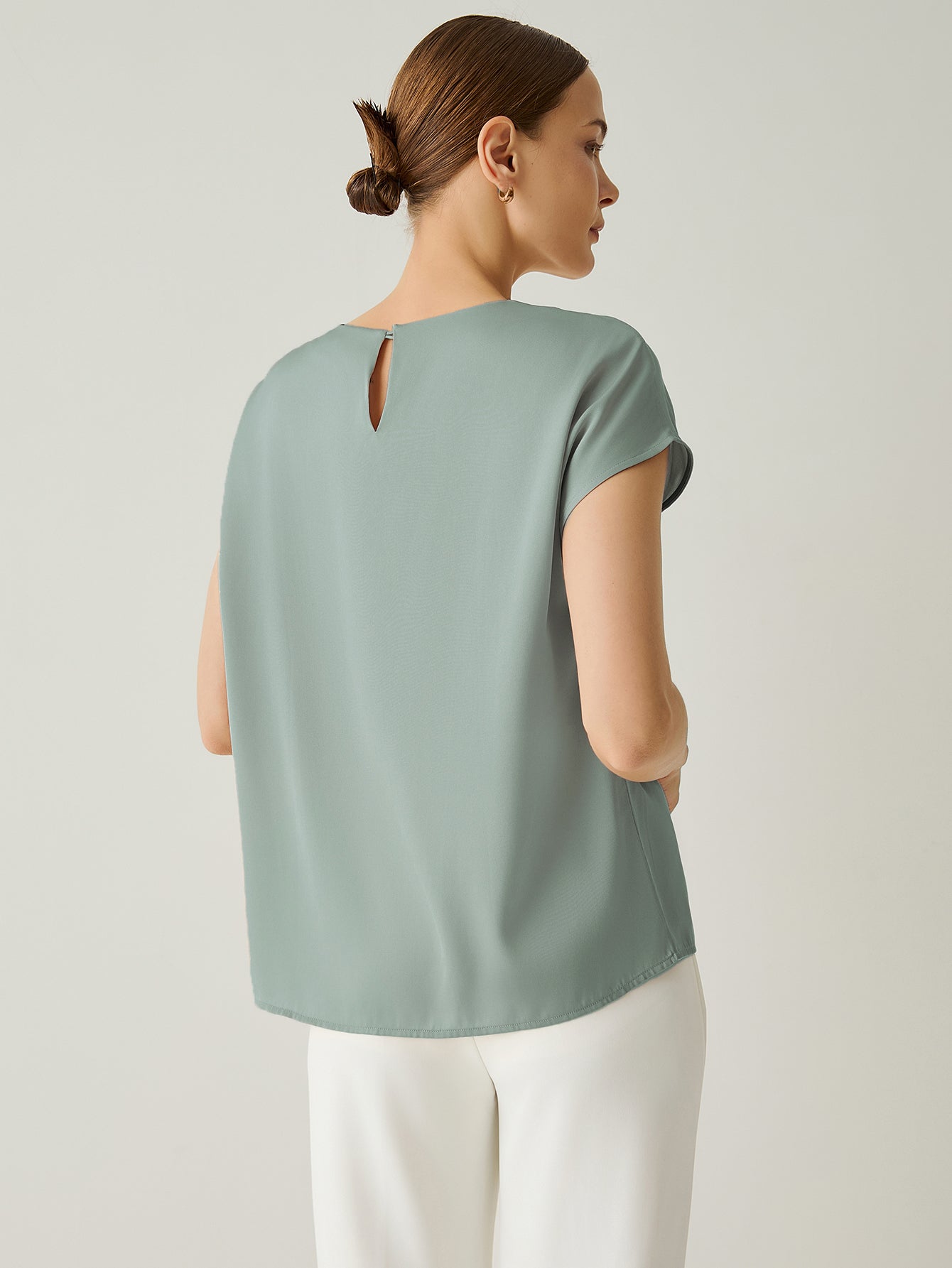 Silk Crew Neck Cap Sleeves Top