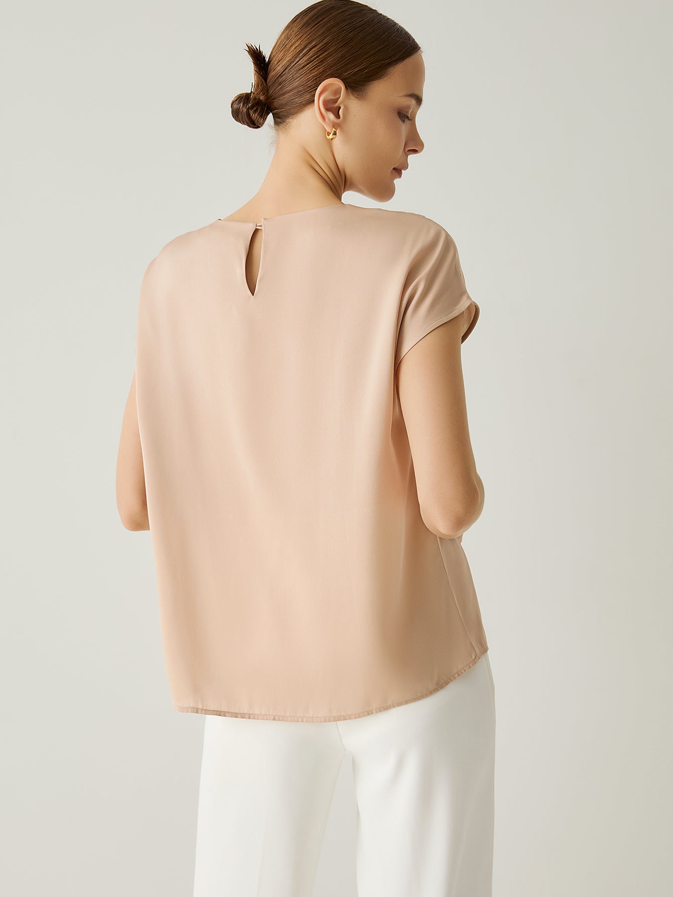 Silk Crew Neck Cap Sleeves Top