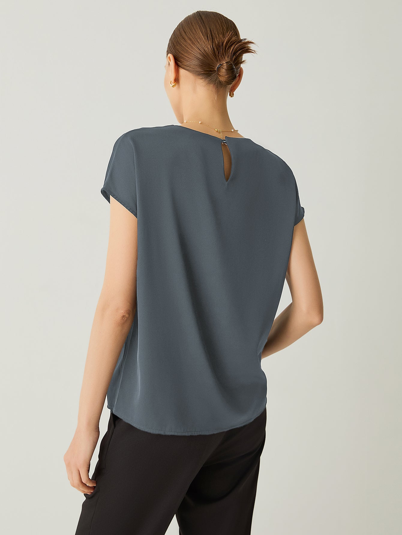 Silk Crew Neck Cap Sleeves Top