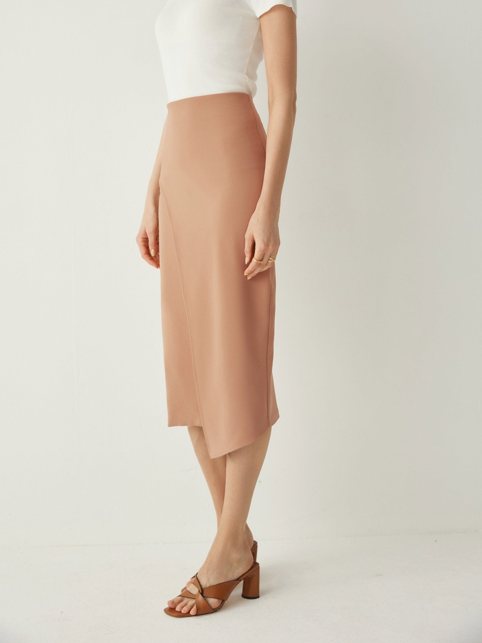 Asymmetric Hem High Rise Pencil Skirt - Callalina