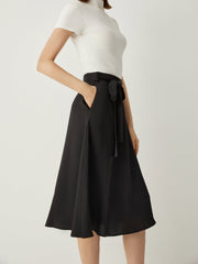 Bow Belt High Rise A - Line Flowy Skirt - Callalina