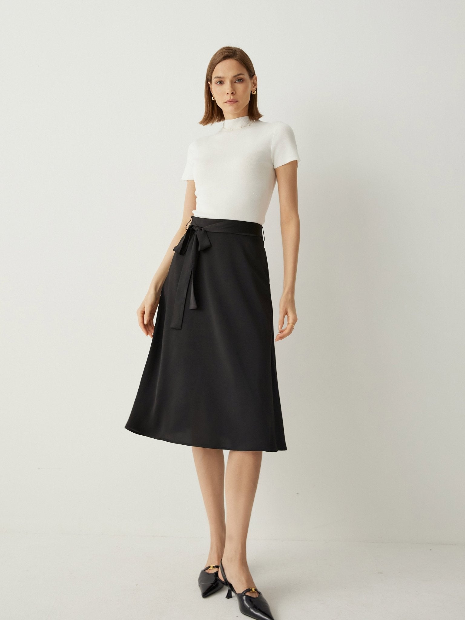 Bow Belt High Rise A - Line Flowy Skirt - Callalina