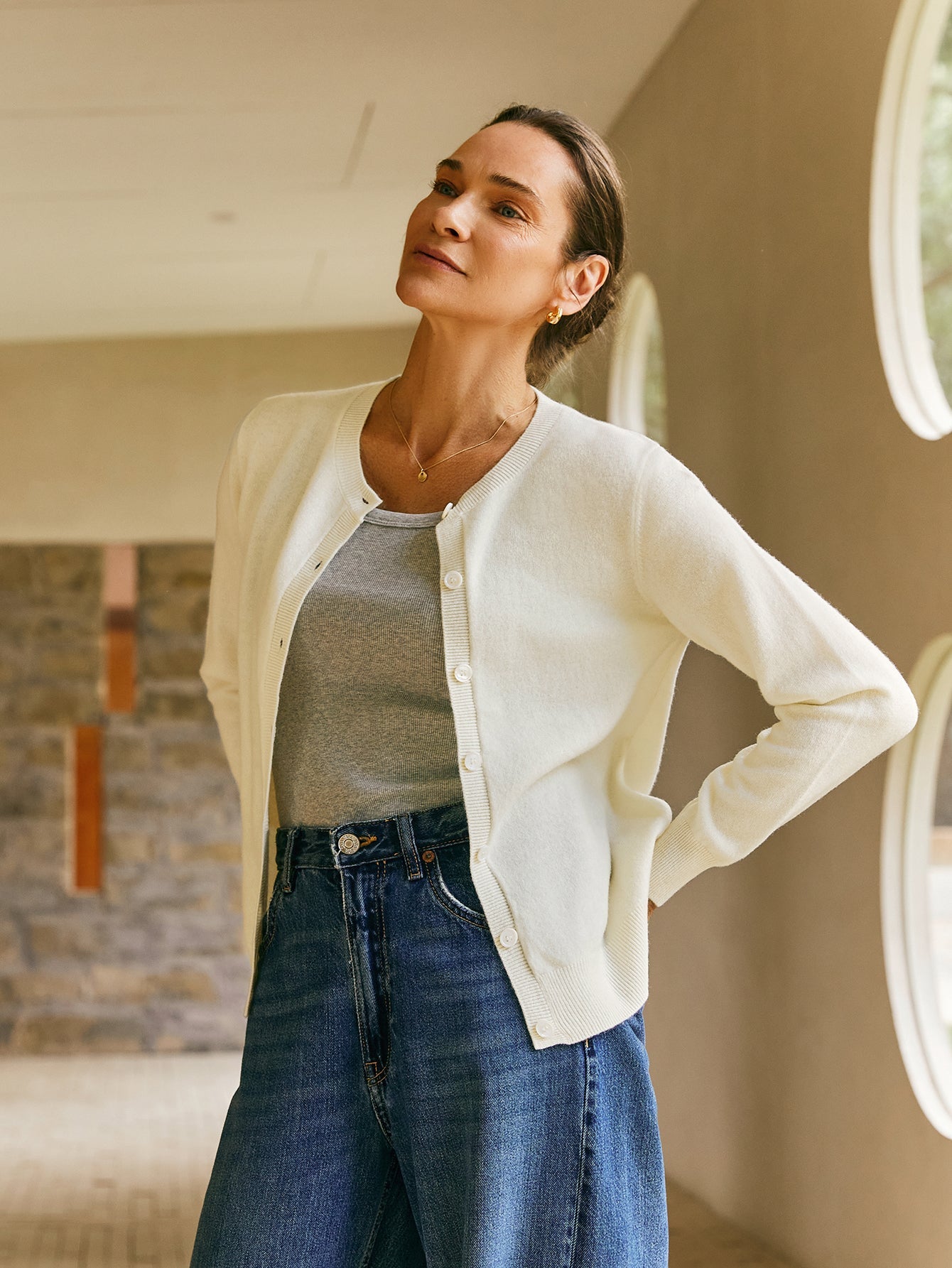 Cashmere Crew Neck Classic Cardigan - Callalina