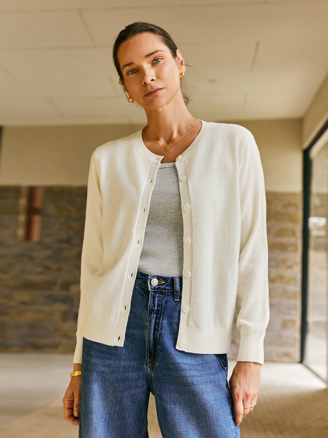 Cashmere Crew Neck Classic Cardigan - Callalina