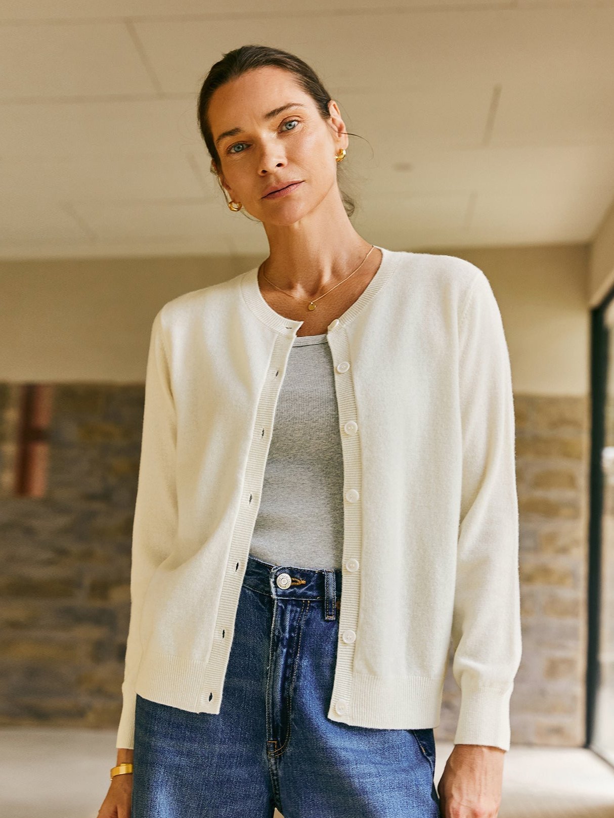 Cashmere Crew Neck Classic Cardigan - Callalina