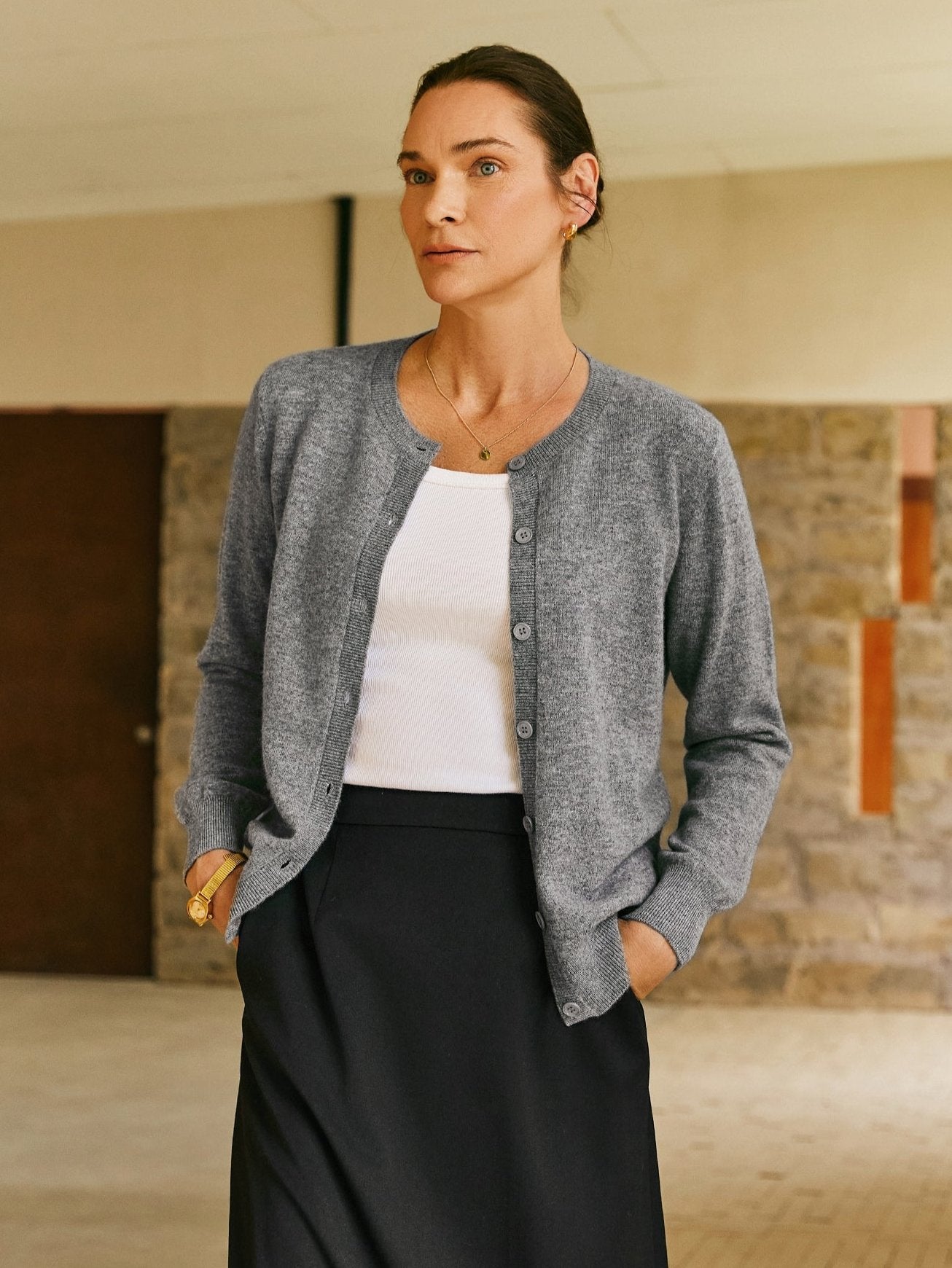 Cashmere Crew Neck Classic Cardigan - Callalina