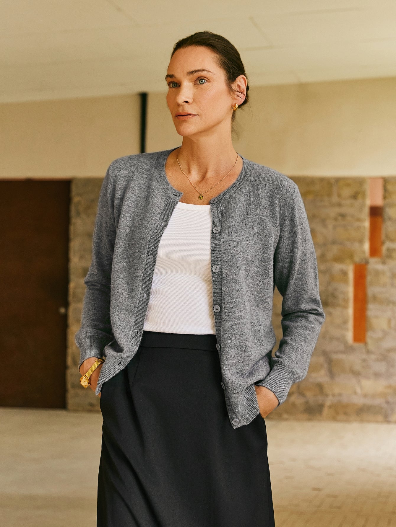 Cashmere Crew Neck Classic Cardigan - Callalina