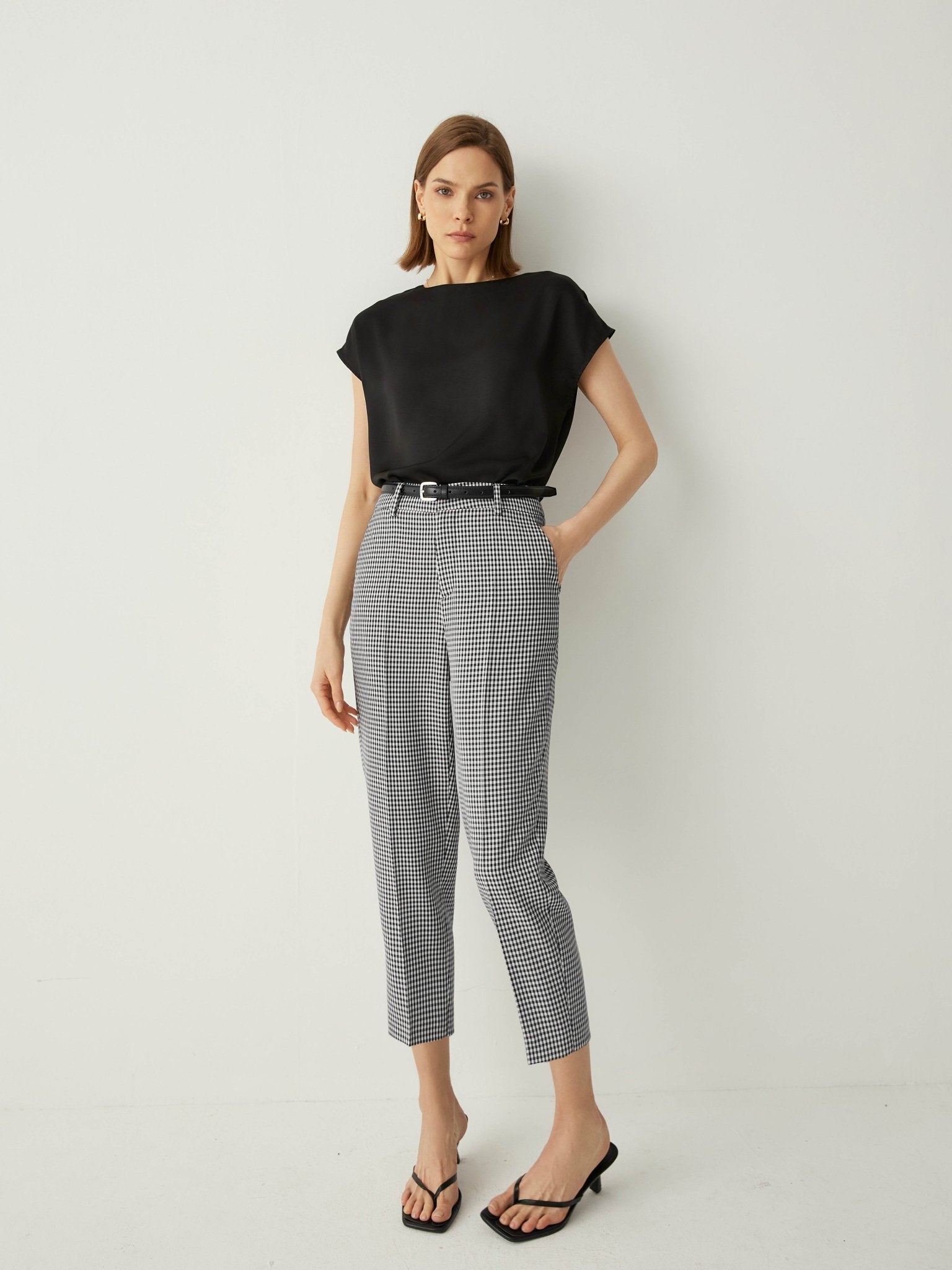 Gingham High Rise Cropped Pants - Callalina